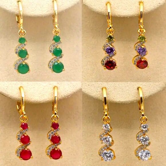 ✨🆕✨Elegant Swirl Simulated Stones Earrings✨aval in a few colors✨ - Picture 1 of 16